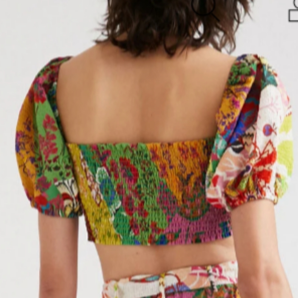 Desigual Floral Puff Sleeve Crop Top - Picture 2 of 4